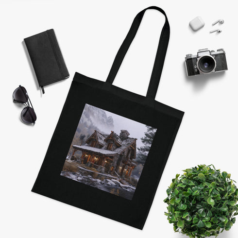 Rustic Mountain Cabin Black Cotton Tote Bag - Accessories for all seasons