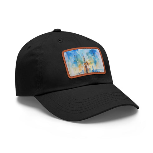 Empire State Watercolor Baseball Cap - White/Light Brown Rectangle Shape