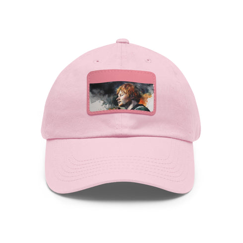 Ed Sheeran watercolor splatter baseball cap, white light brown patch.