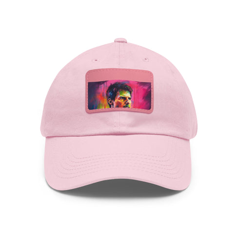 Neon watercolor baseball cap with white/light brown patch and rectangular shape.