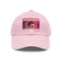 Neon watercolor baseball cap in white with light brown patch.