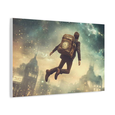 A Traveler Floating above Time Stretched Canvas Wall Art