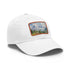 Swiss Alps watercolor cap in white with light brown patch.
