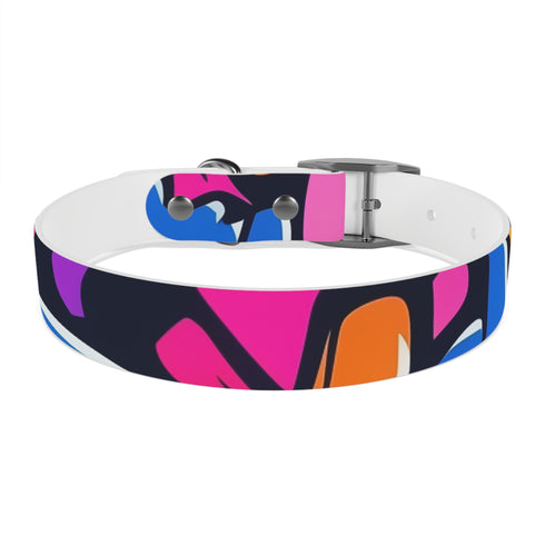 Neon graffiti urban dog collar with black onyx M size.