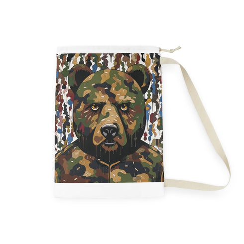 Camouflage laundry bag with vibrant Bape-inspired design.