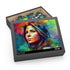 Vibrant Jennifer Aniston watercolor puzzle in neon colors, 120 pieces.