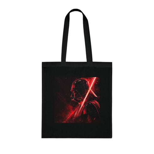 Black cotton Darth Vader tote bag with powerful Sith Lord image.
