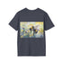 Charcoal cotton tee with vibrant watercolor bumblebee design