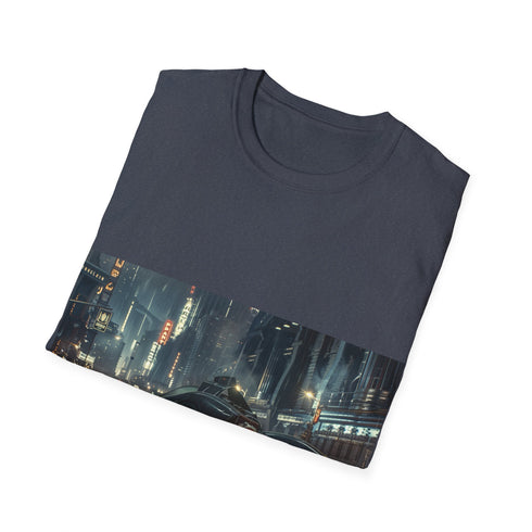 Charcoal cotton crew neck t-shirt with Gotham City Batmobile graphic