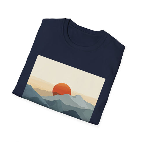 Serene Summit minimalist sunrise mountain t-shirt in charcoal size small.