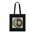 Celestial Mandala Black Cotton Tote Bag with Sun and Moon Design