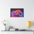 Retro Motorcycle with Neon Trail Stretched Canvas Wall Art