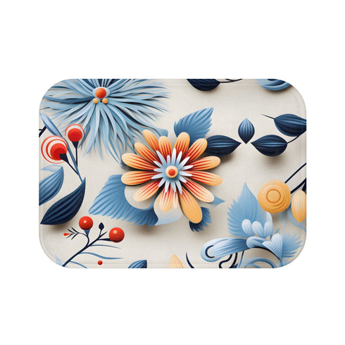 Vibrant floral bath mat with botanical blossoms for stylish bathroom.