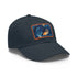 Orange goldfish motif baseball cap with white/light brown rectangle patch.