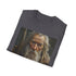 Charcoal cotton T-shirt showcasing vibrant Gandalf portrait with mystical brushstrokes