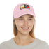 GeoCool Abstract Shapes Baseball Cap in White with Light Brown Rectangle Patch.