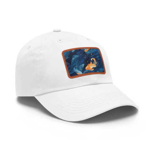 Gleaming Goldfish Adventure baseball cap, White/Light Brown patch, rectangle shape
