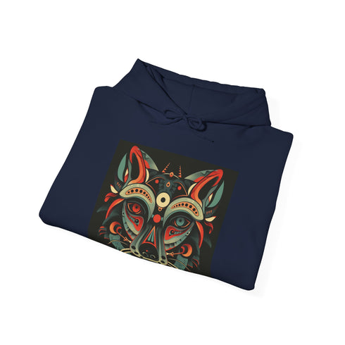Wild Spirit's Embrace Tribal Animal Totem Hoodie in Navy Blue.