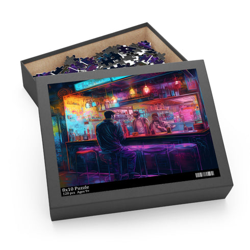 Colorful Neon Bar Watercolor Puzzle for Home Entertainment or Gifts.