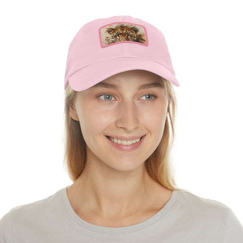 Cheetah print snapback cap with light brown patch for animal lovers.