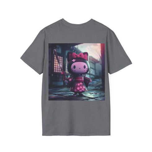Cotton charcoal tee with cute Kuromi x Hello Kitty graphic.