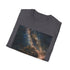 Charcoal shirt featuring vibrant Milky Way painting crew neck cotton regular fit