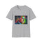 Vibrant neon Tom Hanks print on charcoal cotton crew neck T-shirt