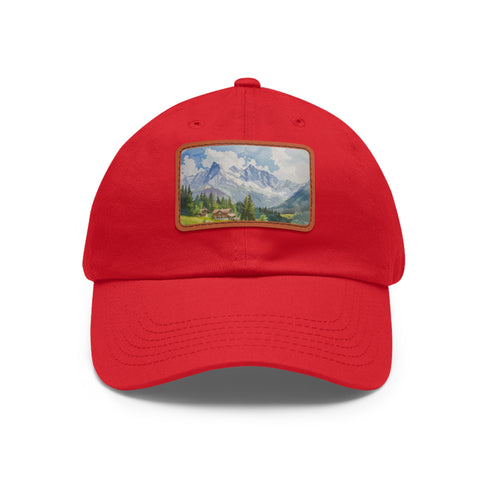 Swiss Alps watercolor cap in white with light brown patch.