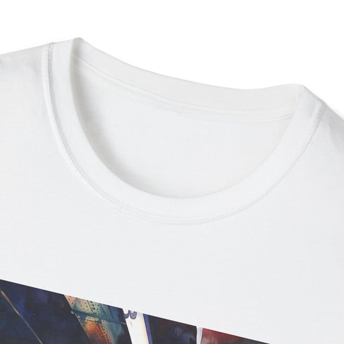 Watercolor subway graphic white t-shirt: XL size, cotton crew neck.