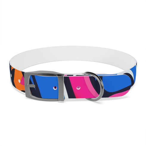 Neon graffiti urban dog collar, M size, black onyx accessory for pets.