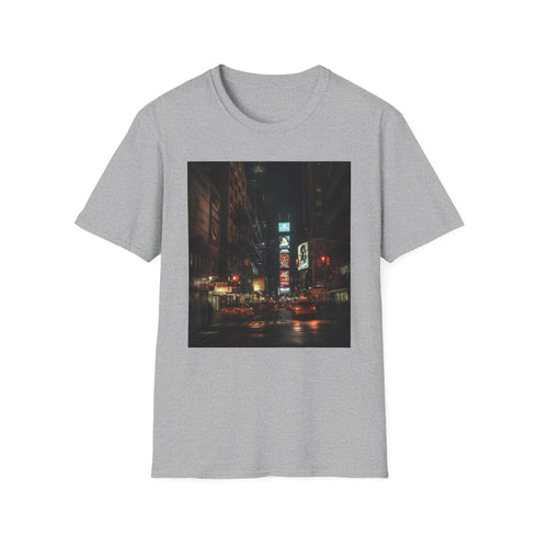 Charcoal cotton crew neck T-shirt with bold city lights design