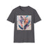 Charcoal cotton t-shirt with vibrant bohemian feather pattern for summer adventures