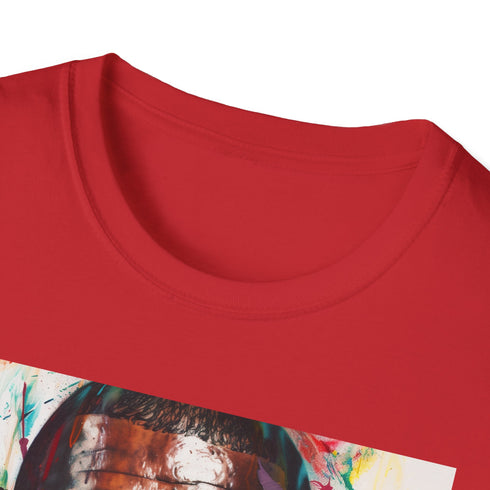 Charcoal cotton T-shirt with vibrant Kanye West portrait and crew neck design