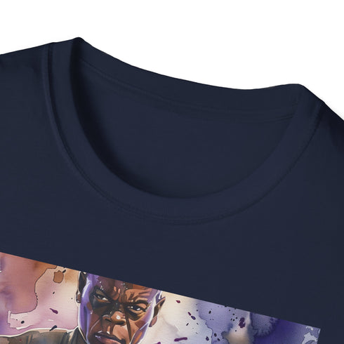Charcoal cotton T-shirt featuring Mace Windu illustration and crew neck design