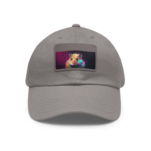 Neon hamster bliss baseball cap, white/light brown patch, vibrant watercolor design.