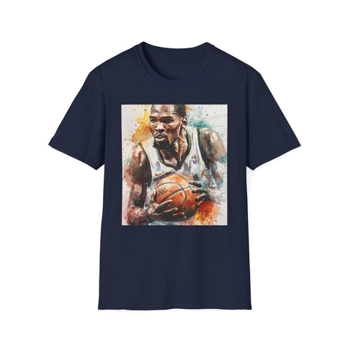 Watercolor Kevin Durant on cotton charcoal crew neck t-shirt