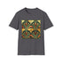 Charcoal geometric patterned art deco T-shirt with breathable cotton crew neck