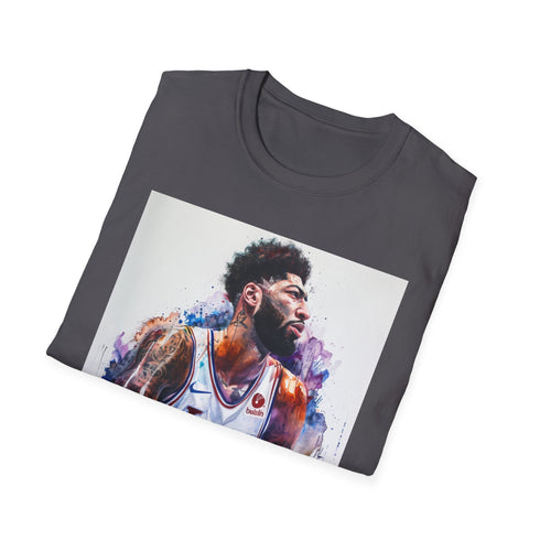 Charcoal cotton t-shirt with watercolor portrait of Anthony Davis