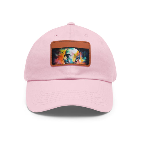 Neon watercolor Jeff Bezos cap with light brown patch.
