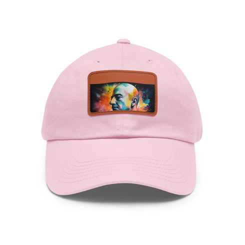 Neon watercolor Jeff Bezos cap: white cotton hat with rectangle patch.