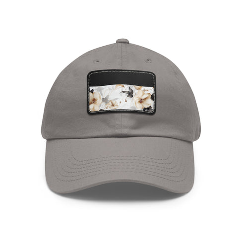 Botanical x-ray blossom cap in white with light brown patch.