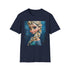 Charcoal crew neck t-shirt with vibrant Elsa Frozen painting evokes magical feel