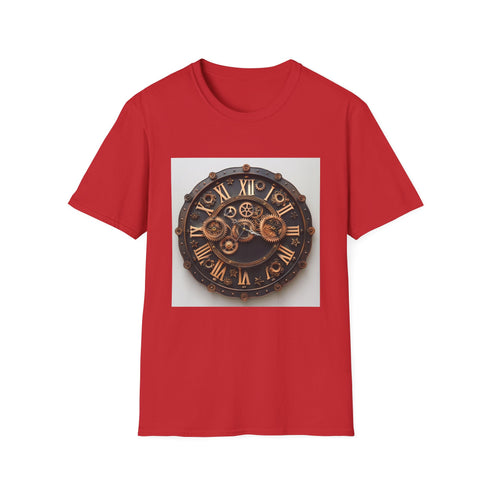 Steampunk charcoal t-shirt with intricate clockwork design and soft cotton fabric