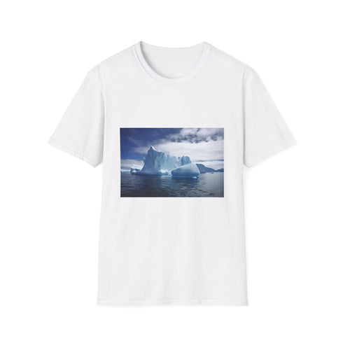 Charcoal cotton crew neck T-shirt with glacier-inspired graphic design