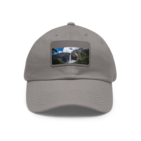 White cotton baseball cap with Angel Falls waterfall image patch.
