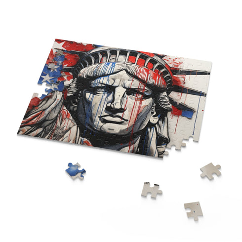 Colorful American Flag Jigsaw Puzzle with Unique Line Drawing Design