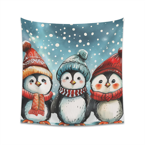 Adorable Penguin Party Winter Tapestry | High-Quality & Stylish | 34 x 40 or 57 x 57 sizes | Perfect Gift