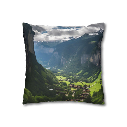 Lauterbrunnen Valley Switzerland Steep Cliffs Double-Sided Square Cushion Cover