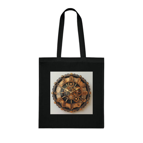 Steampunk clock gears Tote Bag in black cotton for accessories fans.