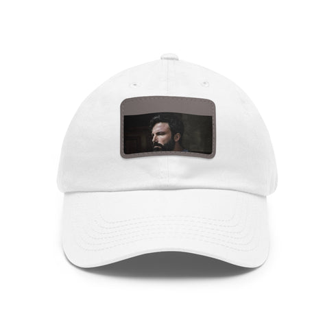 Stylish white cap with light brown patch, perfect for Affleck fans